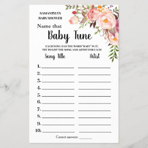 Pink Name Baby tune bilingual shower game card