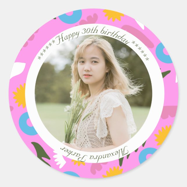 pink name birthday modern floral romantic  Sticker (Front)