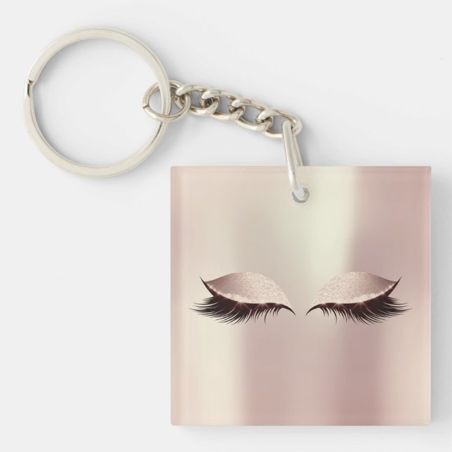 Pink Name Blush Girly Makeup Lashes Name Eyes Key Ring (Front)