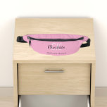 Pink name monogram bum bags<br><div class="desc">A light pink background,  black and golden text.  
Personalize and add your first name,  monogram initials and full name.</div>