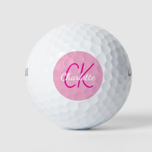 Pink name monogram initials golf balls