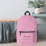 Pink name monogram printed backpack<br><div class="desc">A light pink background,  black and golden text.  
Personalize and add your first name,  monogram initials and full name.</div>