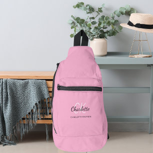 Pink name monogram sling bag