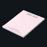 Pink Name Notepad Custom Company Logo Personalized<br><div class="desc">Personalize this notepad with your company logo or school logo and custom text. You can easily customize the pink background to another color.* Custom branded notepads can advertise your business as corporate gifts and office stationery. The size is 5.5 inch x 6 inch. No minimum order quantity and no setup...</div>