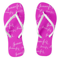 Pink- name  pattern Slim Straps Flip Flops