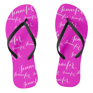 Pink- name  pattern Slim Straps Flip Flops