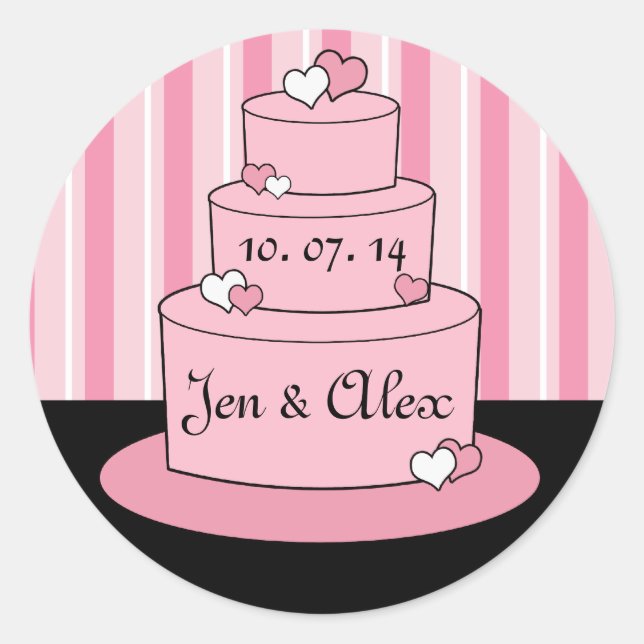 Pink Names Wedding Cake Wedding Sticker (Front)