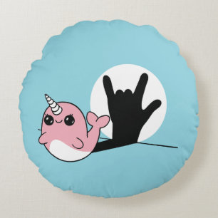 Pink Narwhal ASL I Love You – Deaf Culture Design Round Cushion