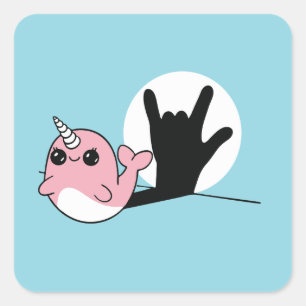 Pink Narwhal ASL I Love You – Deaf Culture Design Square Sticker