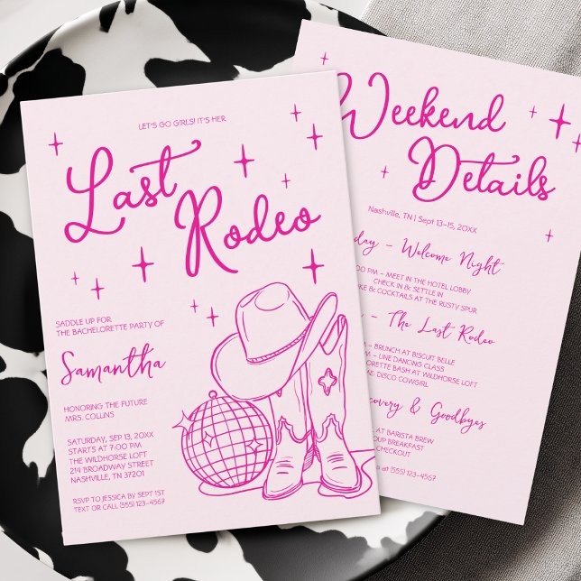 Pink Nashville Last Rodeo Bachelorette Weekend Invitation (Pink Cowgirl Last Rodeo Bachelorette Party Weekend Invitation)