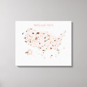Pink National Park Map Woodland Nursery Canvas Print