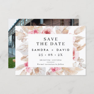 Pink Natural Tones Pampas Save The Date Card
