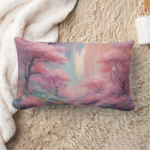 Pink Nature Forest AI art throw pillow
