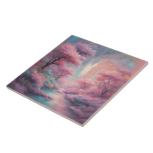 Pink Nature Forest AI art  Tile