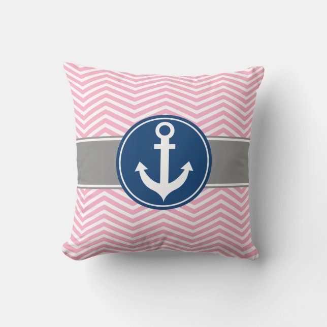 Pink Nautical Anchor Chevron Cushion (Front)