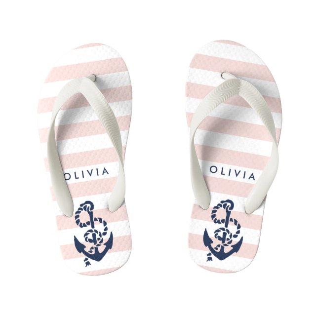 Pink Nautical Anchor Girls Flip Flops (Footbed)