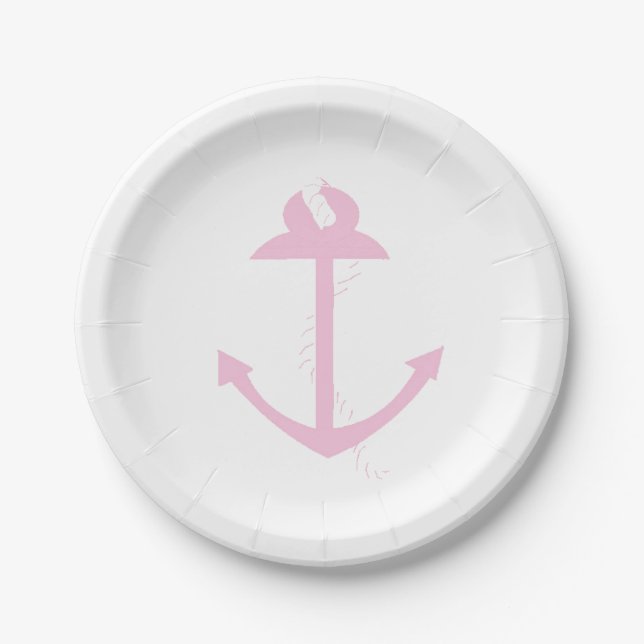 Pink Nautical Anchor Paper Plate (Front)