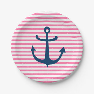 Pink Nautical Anchor Paper Plate