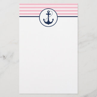 Pink Nautical Anchor Stationery