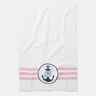 Pink Nautical Anchor Tea Towel