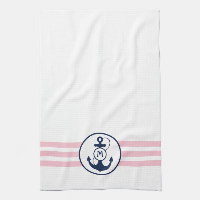 Pink Nautical Anchor Tea Towel (Vertical)