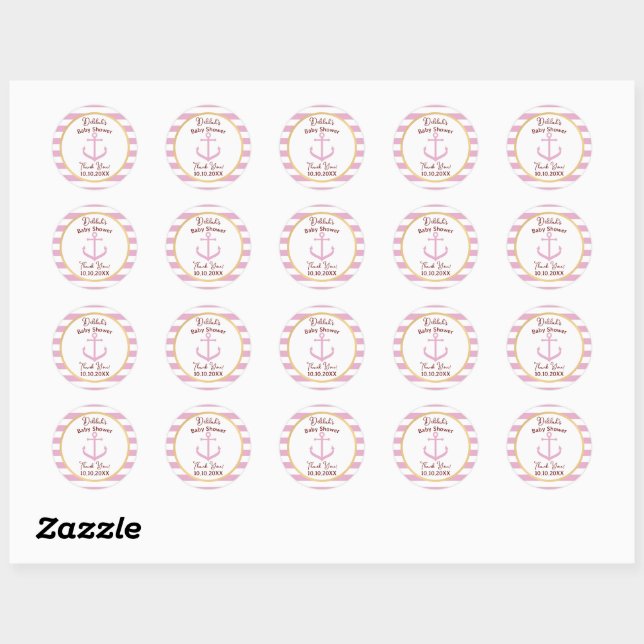 Pink Nautical Baby Event Stickers - Baby Shower (Sheet)