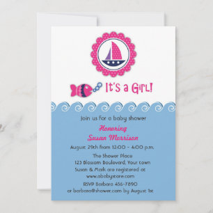 Pink Nautical Baby Girl Shower Invitation