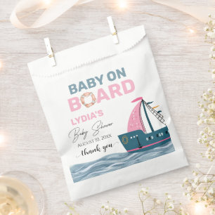 Pink Nautical Baby on Board Baby Shower Favour Bags