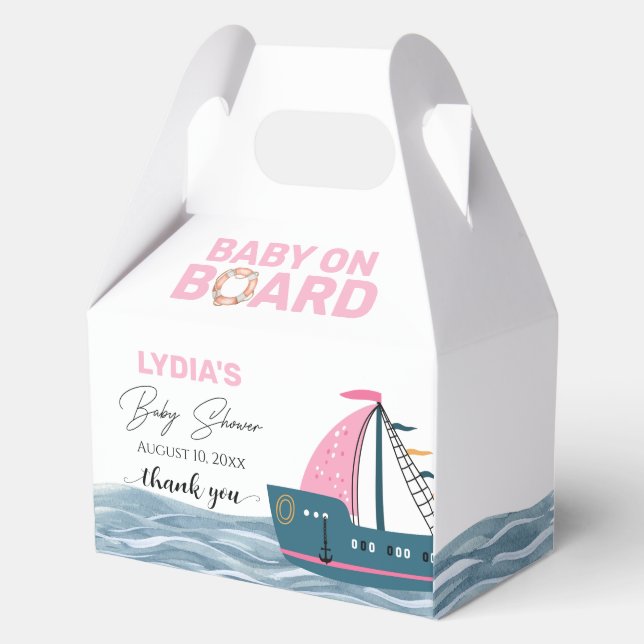 Pink Nautical Baby on Board Baby Shower Favour Box (Front)