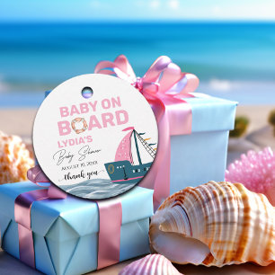 Pink Nautical Baby on Board Baby Shower Favour Tags