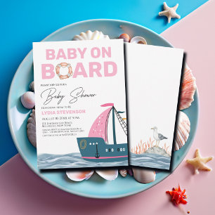 Pink Nautical Baby on Board Baby Shower Invitation
