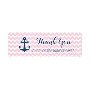 Pink Nautical Baby Shower Favour Labels