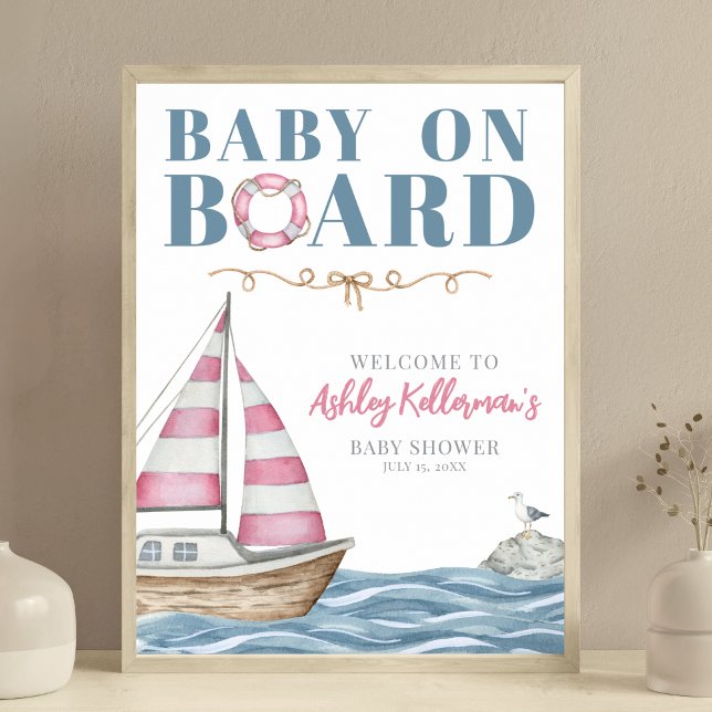 Pink Nautical Baby Shower Poster (Pink Nautical Baby Shower Poster )