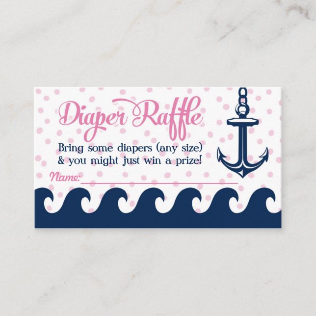 Pink Nautical Diaper Raffle Cards Girl Baby Shower (Front)