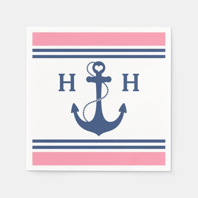 Pink Nautical Heart Anchor Napkin (Front)