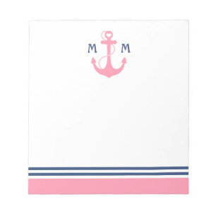 Pink Nautical Heart Anchor Notepad