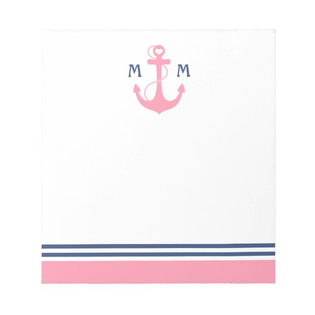 Pink Nautical Heart Anchor Notepad (Front)