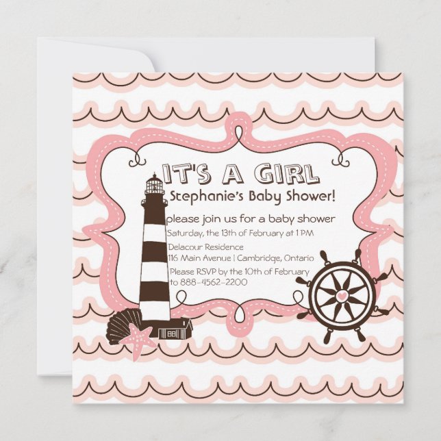 Pink Nautical It's a Girl Baby Shower Invitation (Front)