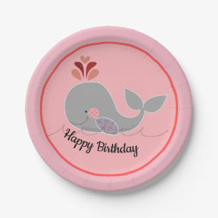 Pink Nautical Ocean Whale Birthday Party Plate