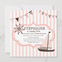 Pink Nautical Party Banner Birthday Invitation