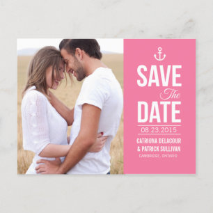 PINK NAUTICAL PHOTO SAVE THE DATE POSTCARD