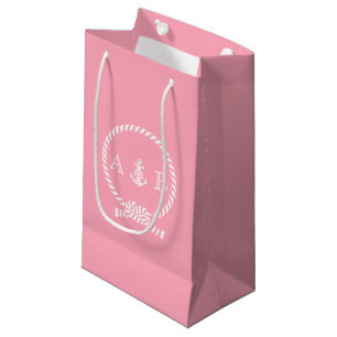 Pink Nautical Rope and Anchor Monogram Small Gift Bag
