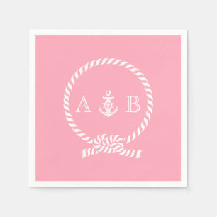 Pink Nautical Rope and Anchor Monogrammed Napkin