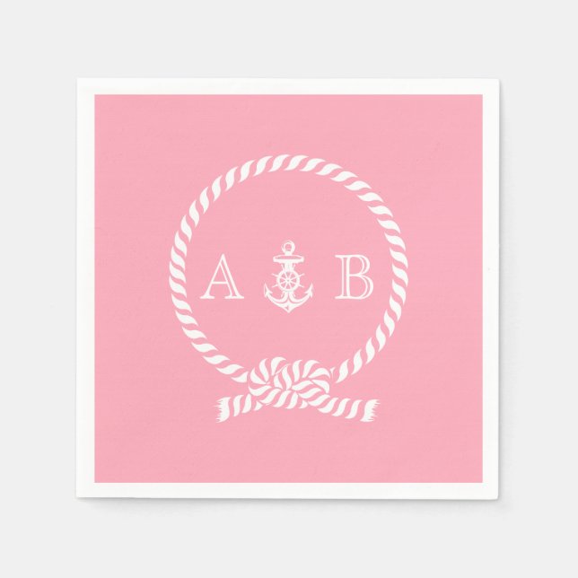 Pink Nautical Rope and Anchor Monogrammed Napkin (Front)