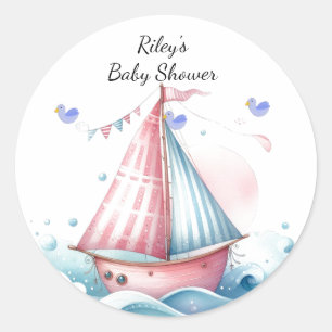 Pink Nautical Sailboat Baby Shower Classic Round Sticker