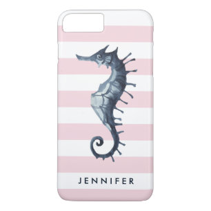 Pink Nautical Seahorse personalised monogram iPhone 8 Plus/7 Plus Case