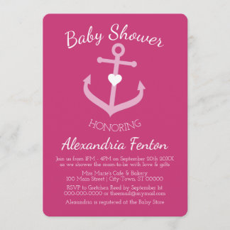 Pink Nautical themed Baby Shower Invitation