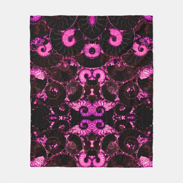 Pink Nautilus fossil shell pattern  Fleece Blanket (Front)