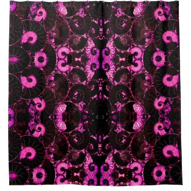 Pink Nautilus fossil shell pattern  Shower Curtain (Front)