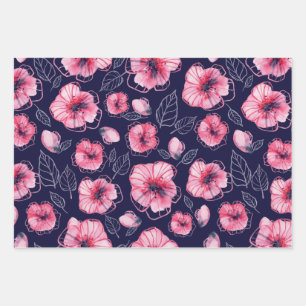 Pink navi blue Wrapping Paper Flat Sheet Set of 3